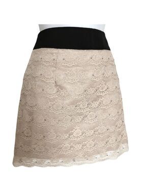 Tiered Lace Mini Skirt with crystals black waistband party